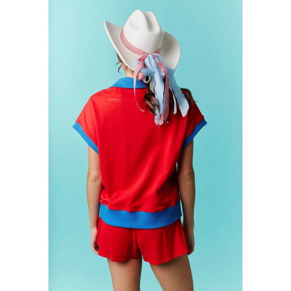 Fantastic Fawn Uncle Sam Red White & Cupcakes Short Sleeve Half Zip Sweatshirt - Picture 4 of 4
